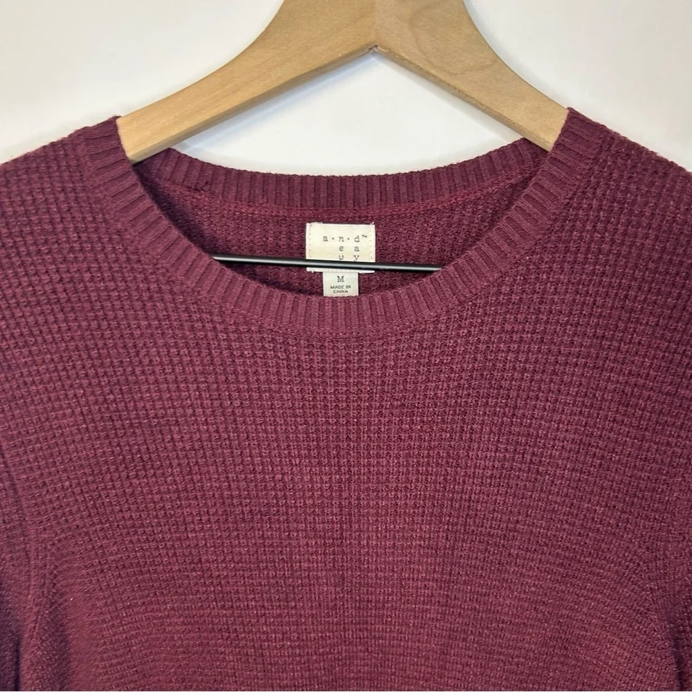 A New Day Waffle Textured Burgundy Sweater Dress with Coordinating Scarf, Size M